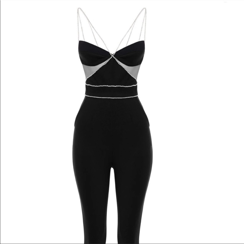 Heiress Beverly Hills Diamanté strap jumpsuit Black Silver
